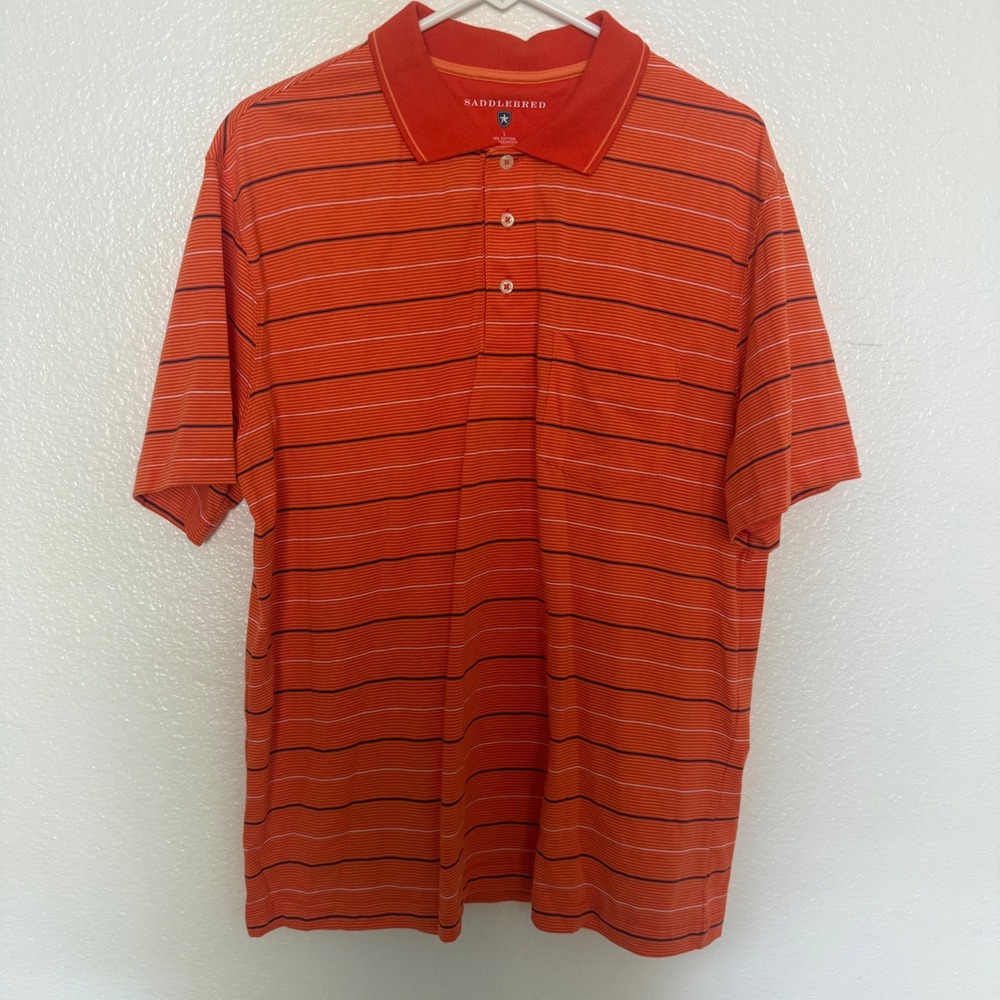 Saddlebred‎ Striped Short Sleeve Chest Pocket Golf Polo Shirt Men's Size Large